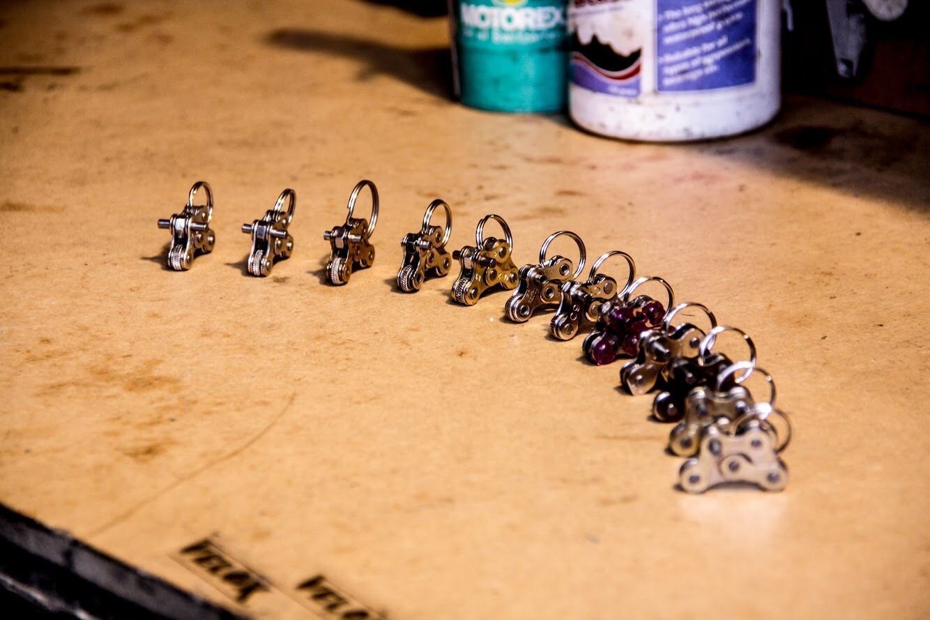 Mini bicycles made from bicycle chains.