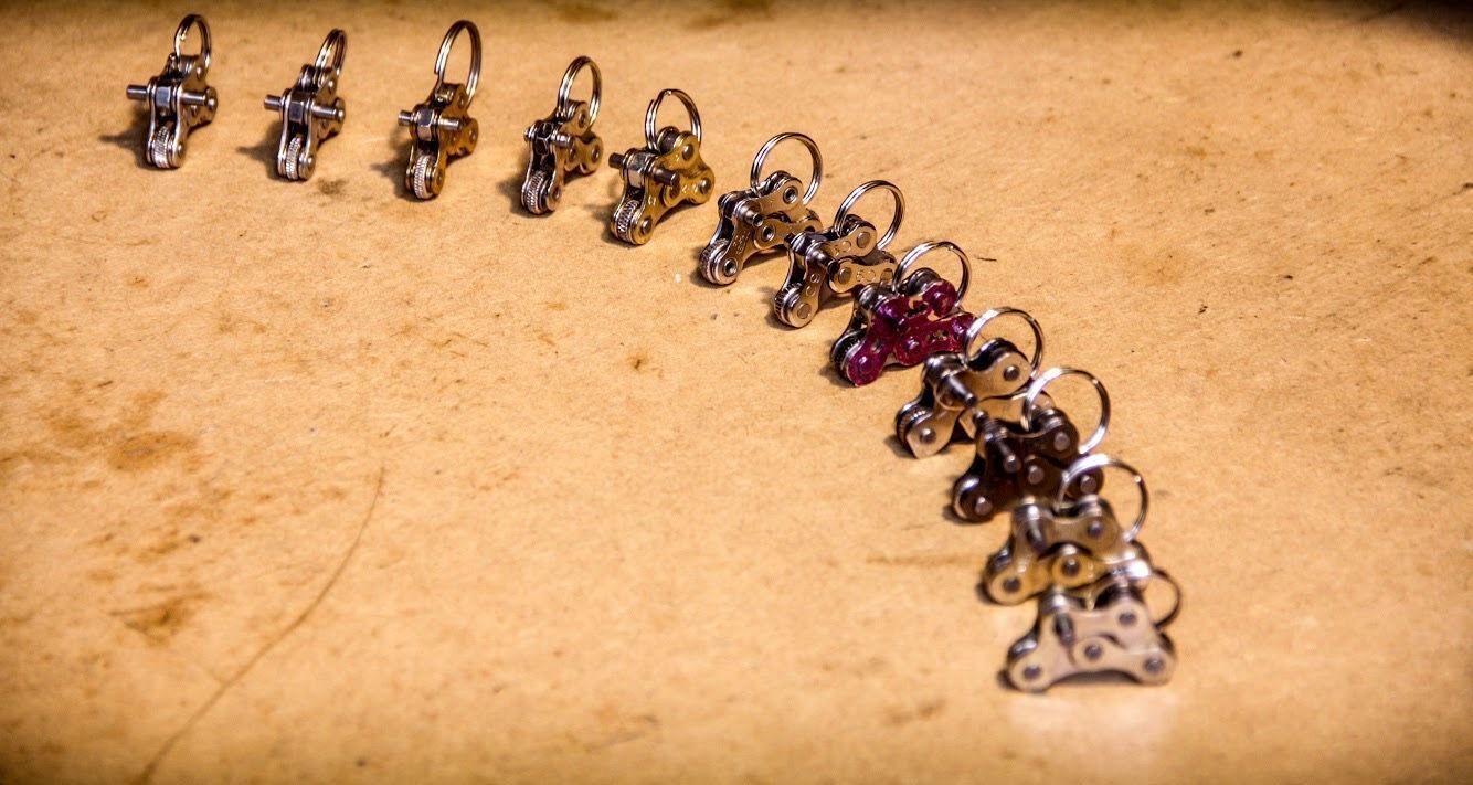 Mini bicycles made from bicycle chains.